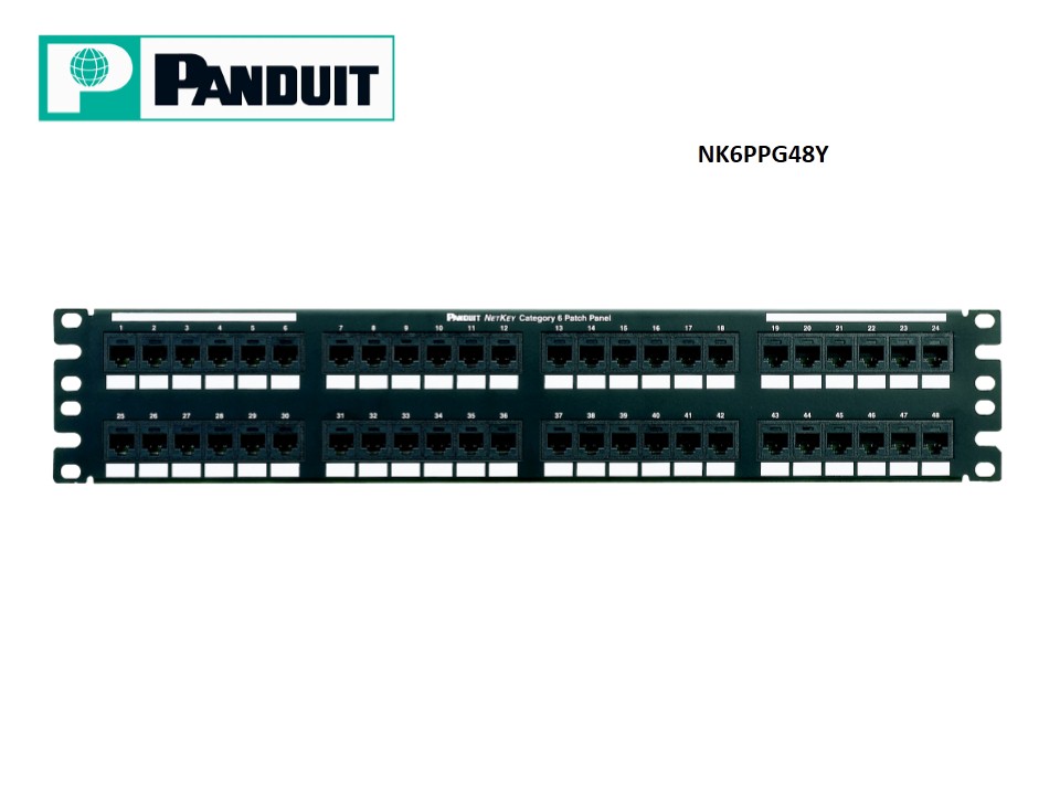 Patch panel 48 puertos Cat6 Netkey Panduit NK6PPG48Y